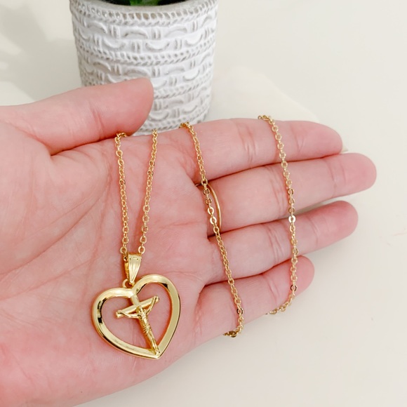 Jesus Heart Cross Necklace | 14k Gold Filled - Picture 7 of 8